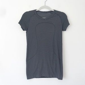 B&W Stripe Lululemon Swiftly Tech Short Sleeve 2.0